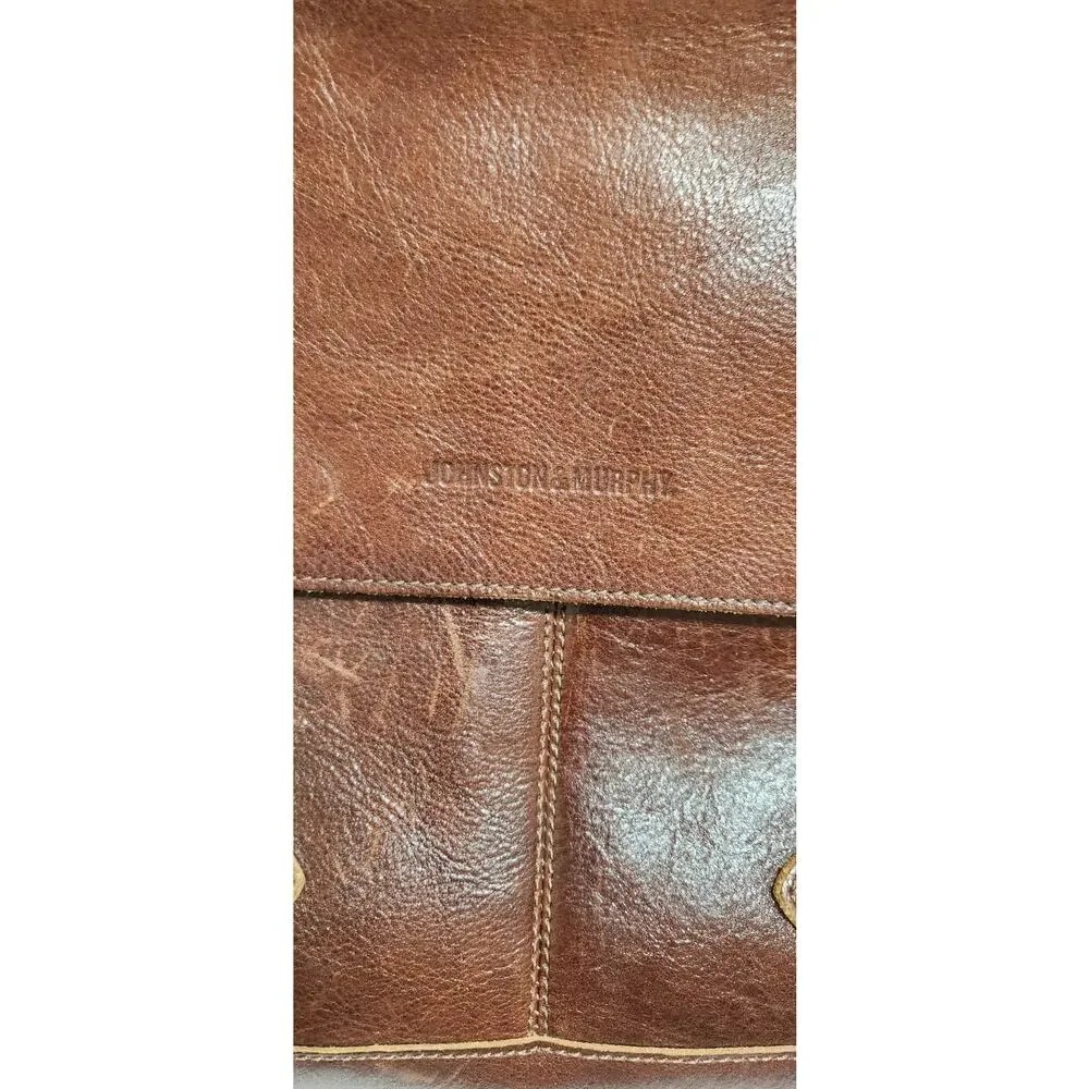 Johnston Murphy Vintage Brown Leather Laptop Briefcase Messenger Bag - Picture 9 of 13